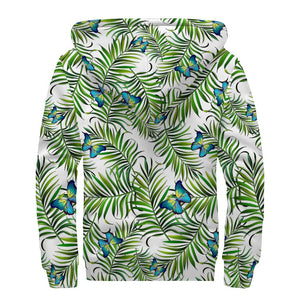 Tropical Butterfly Pattern Print Sherpa Lined Zip Up Hoodie