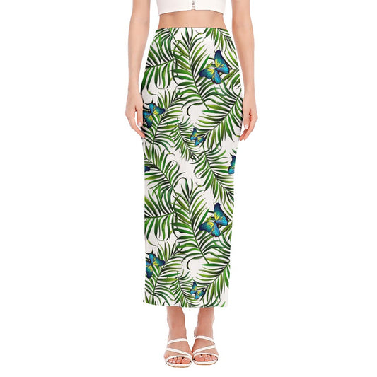 Tropical Butterfly Pattern Print Side Slit Maxi Skirt