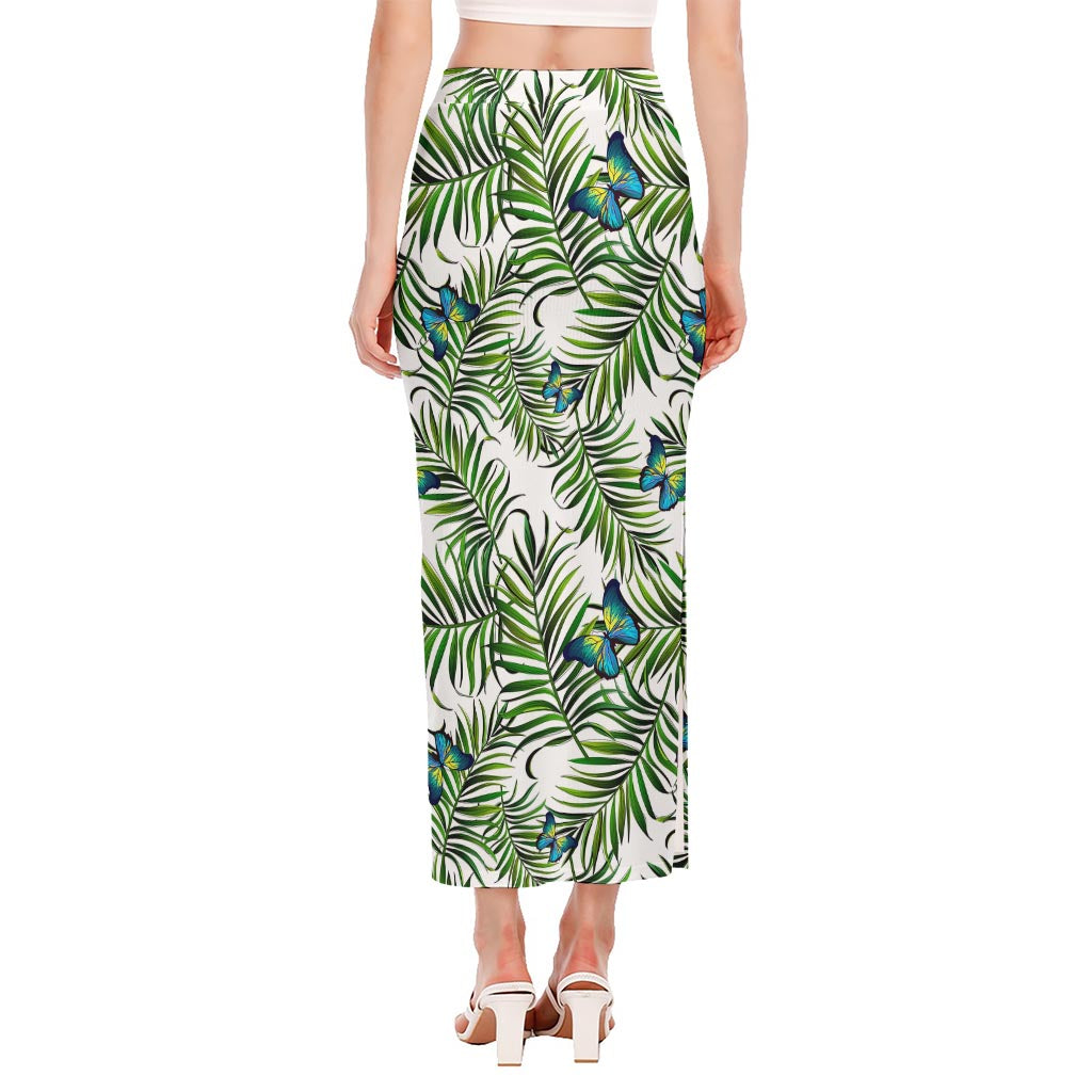 Tropical Butterfly Pattern Print Side Slit Maxi Skirt
