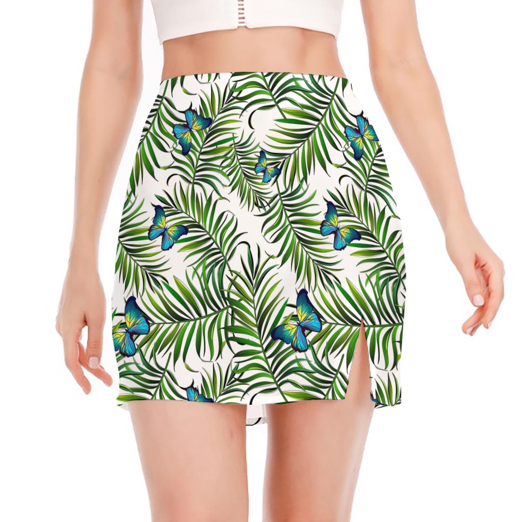 Tropical Butterfly Pattern Print Side Slit Mini Skirt