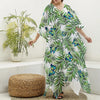 Tropical Butterfly Pattern Print Silk V-Neck Kaftan Dress