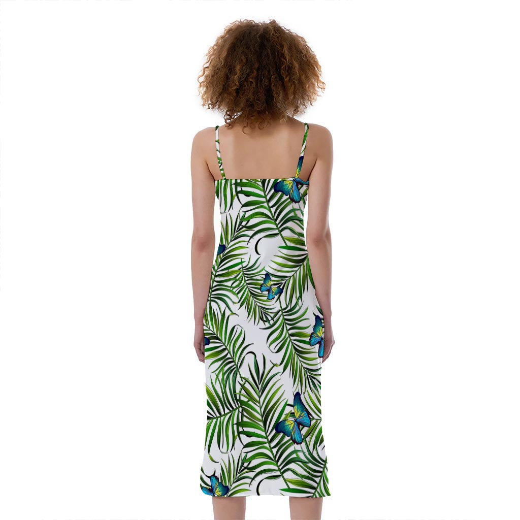 Tropical Butterfly Pattern Print Slim Fit Midi Cami Dress