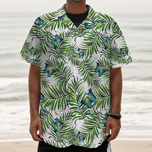 Tropical Butterfly Pattern Print Textured Short Sleeve Shirt