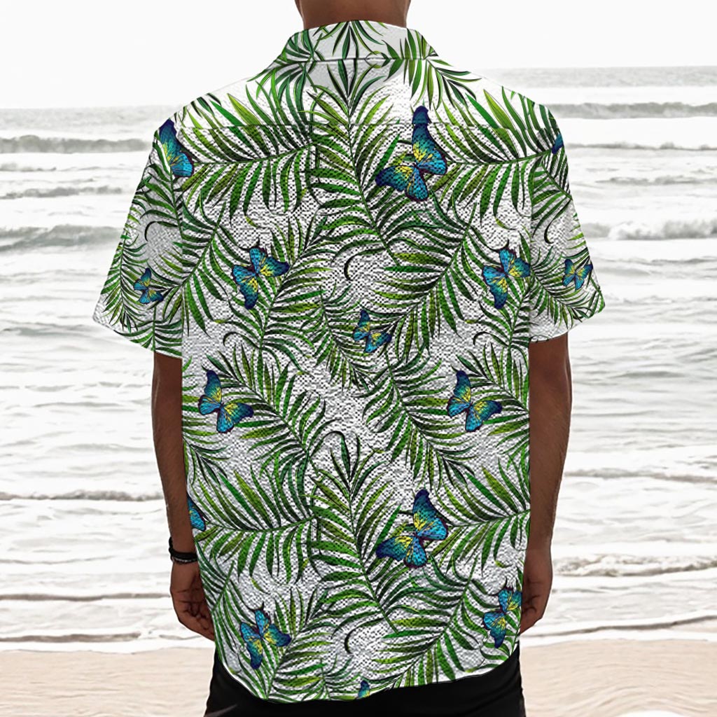 Tropical Butterfly Pattern Print Textured Short Sleeve Shirt
