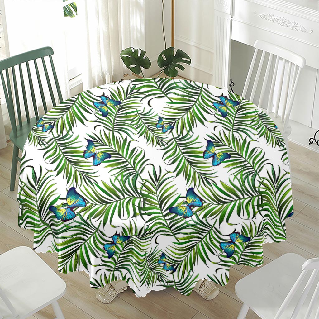 Tropical Butterfly Pattern Print Waterproof Round Tablecloth