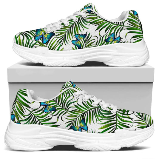 Tropical Butterfly Pattern Print White Chunky Shoes