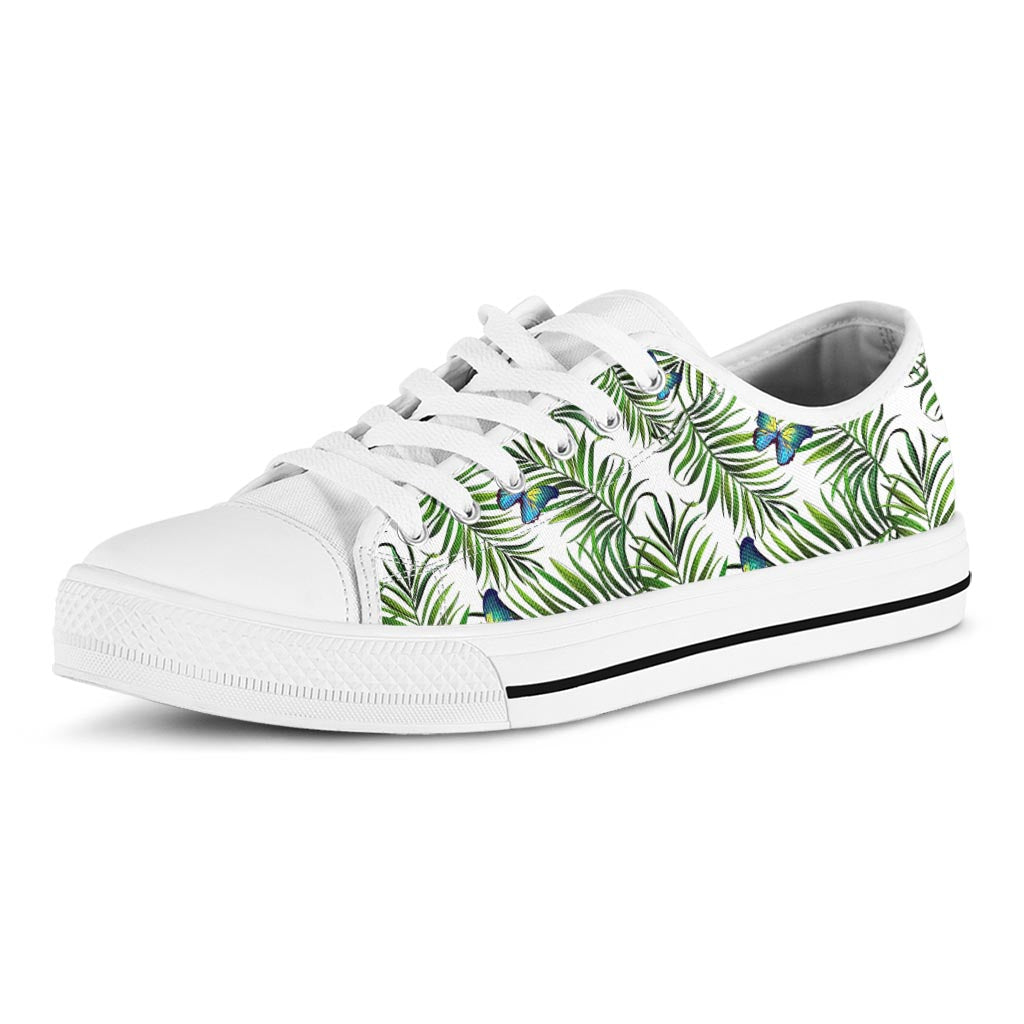 Tropical Butterfly Pattern Print White Low Top Sneakers