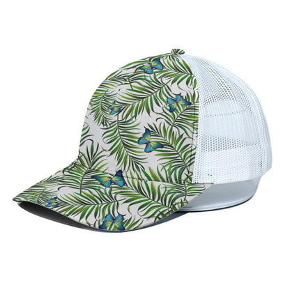 Tropical Butterfly Pattern Print White Mesh Trucker Cap