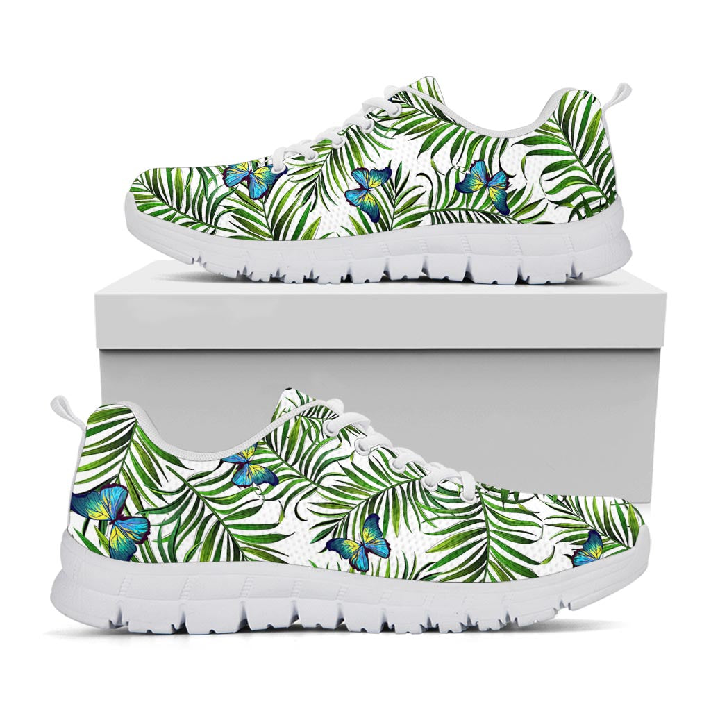 Tropical Butterfly Pattern Print White Running Shoes