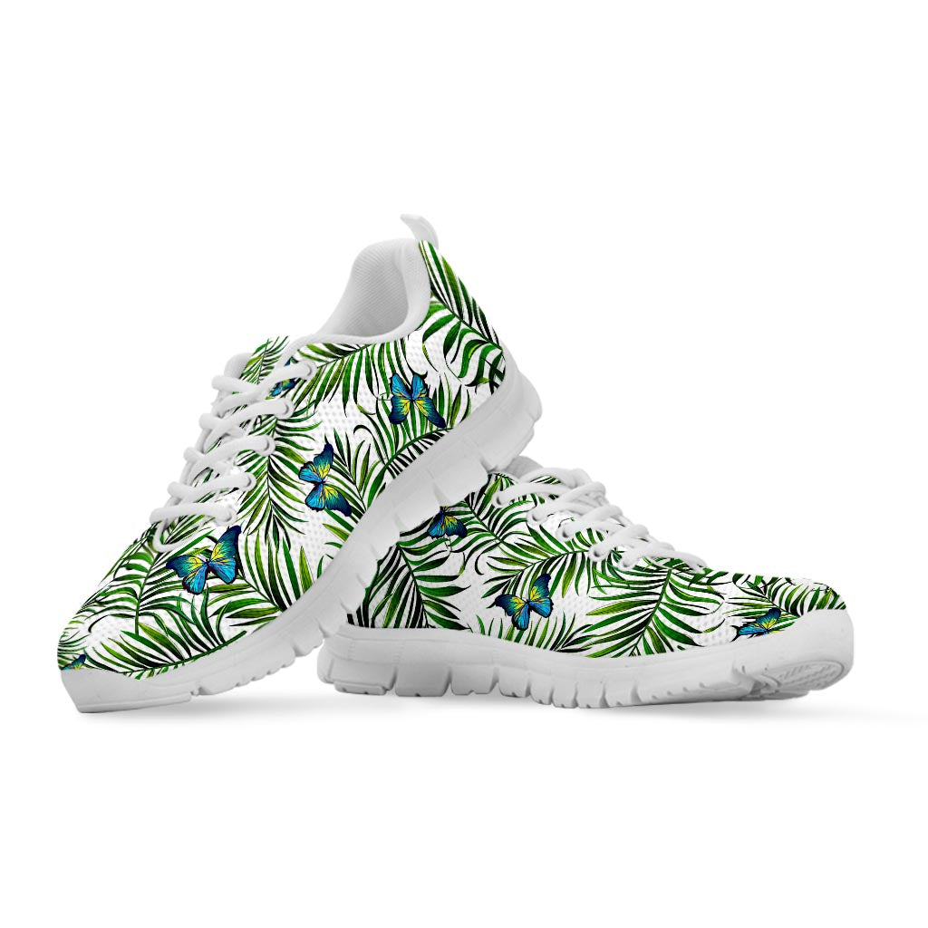 Tropical Butterfly Pattern Print White Running Shoes
