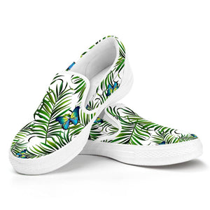 Tropical Butterfly Pattern Print White Slip On Sneakers