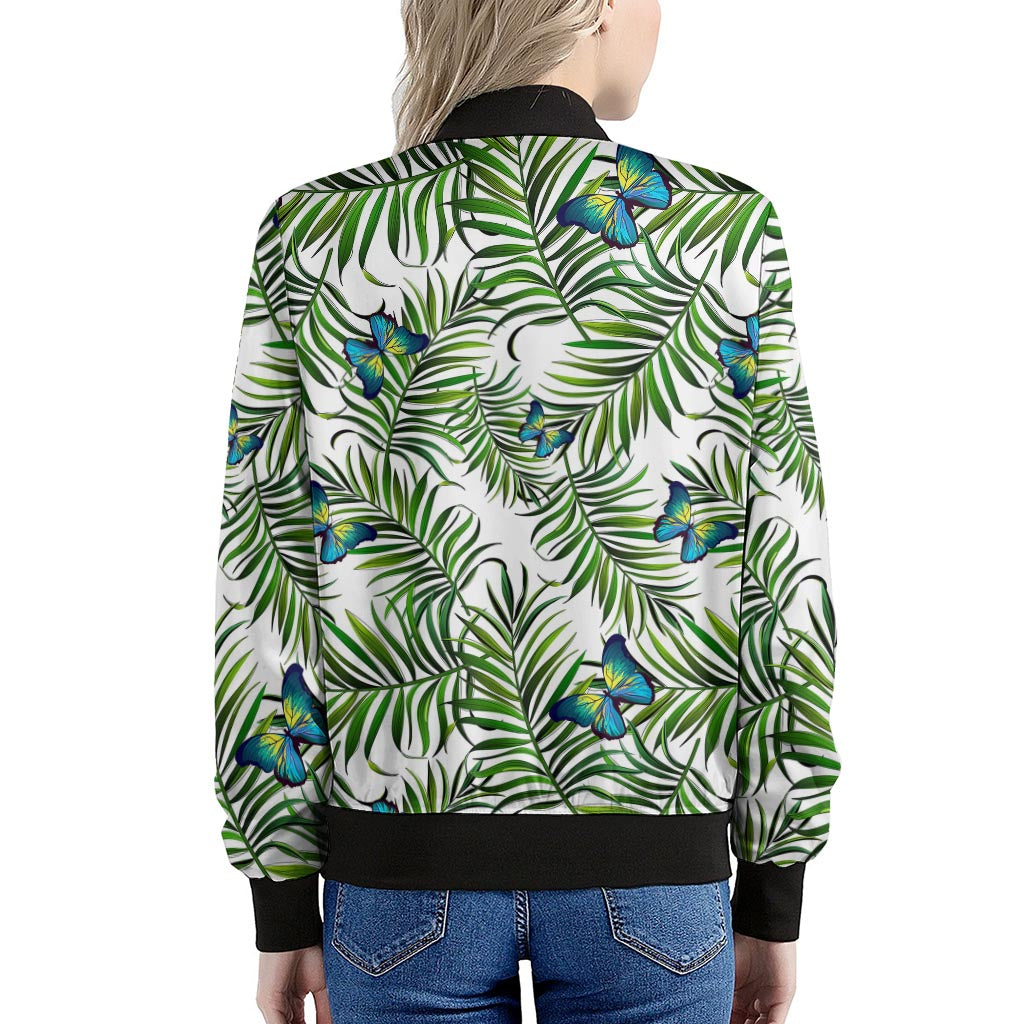 Tropical Butterfly Pattern Print Women's Bomber Jacket