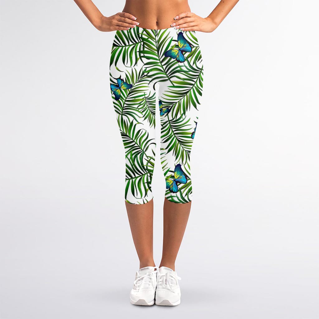 Tropical Butterfly Pattern Print Women's Capri Leggings