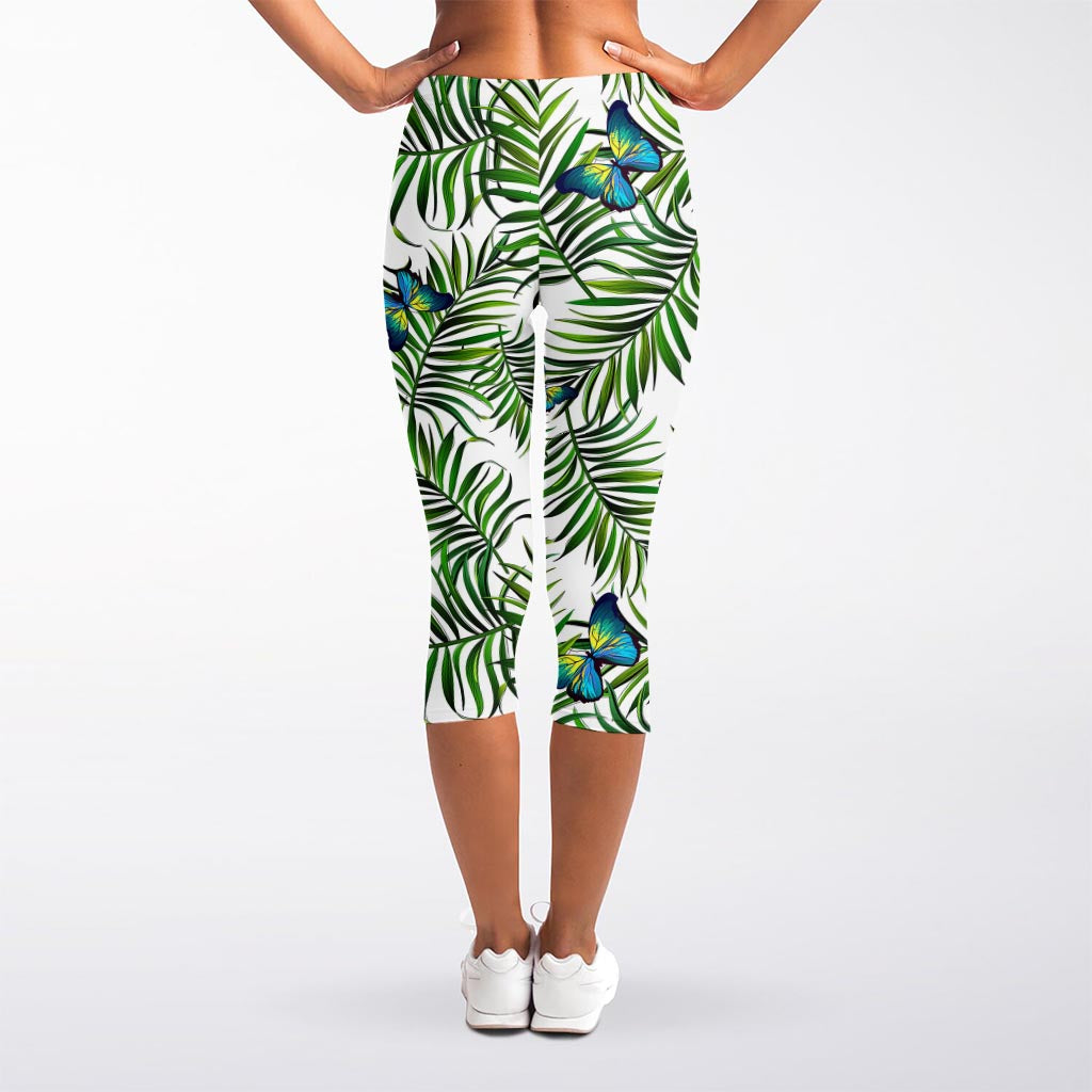 Tropical Butterfly Pattern Print Women's Capri Leggings