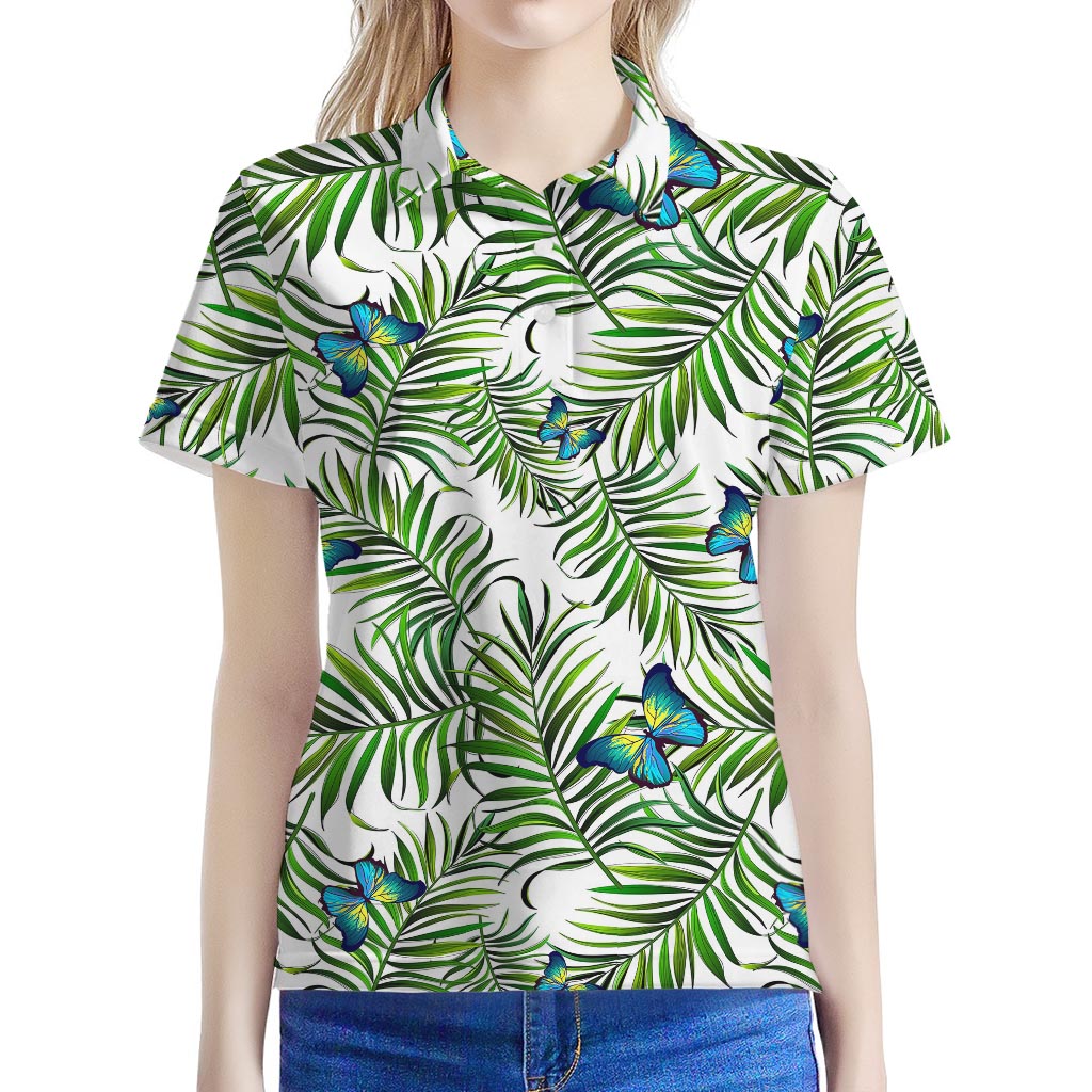 Tropical Butterfly Pattern Print Women's Polo Shirt