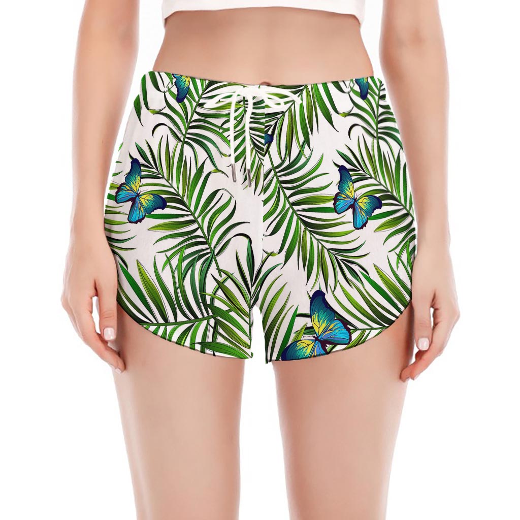 Tropical Butterfly Pattern Print Women's Split Running Shorts
