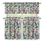 Tropical Cattleya Pattern Print 3 Piece Kitchen Curtains