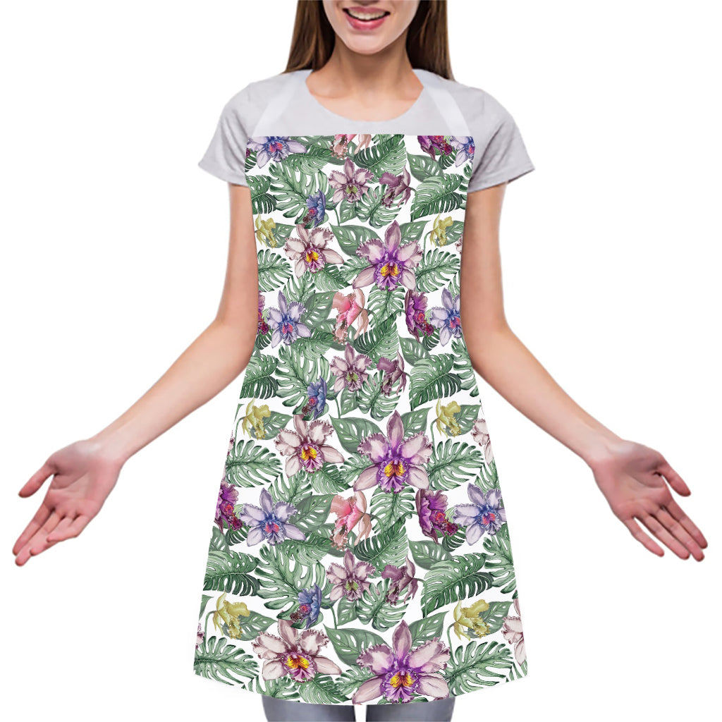 Tropical Cattleya Pattern Print Adjustable Apron
