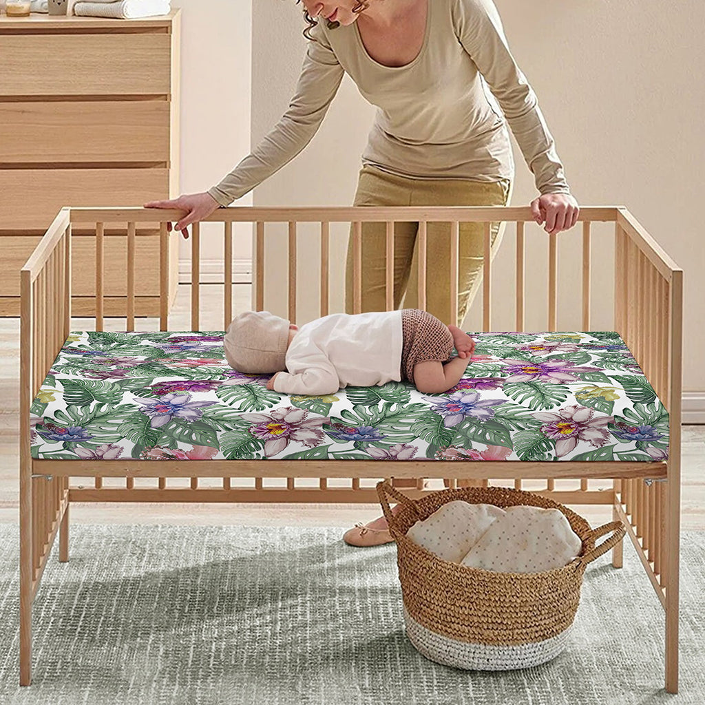 Tropical Cattleya Pattern Print Baby Crib Sheet