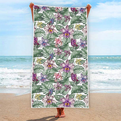 Tropical Cattleya Pattern Print Beach Towel