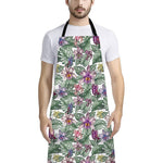 Tropical Cattleya Pattern Print Bib Apron With Pocket