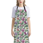 Tropical Cattleya Pattern Print Bib Apron With Pocket