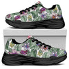 Tropical Cattleya Pattern Print Black Chunky Shoes