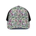 Tropical Cattleya Pattern Print Black Mesh Trucker Hat