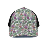 Tropical Cattleya Pattern Print Black Mesh Trucker Cap