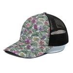 Tropical Cattleya Pattern Print Black Mesh Trucker Cap