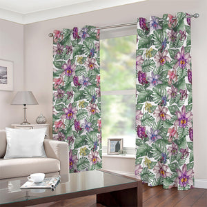 Tropical Cattleya Pattern Print Blackout Grommet Curtains