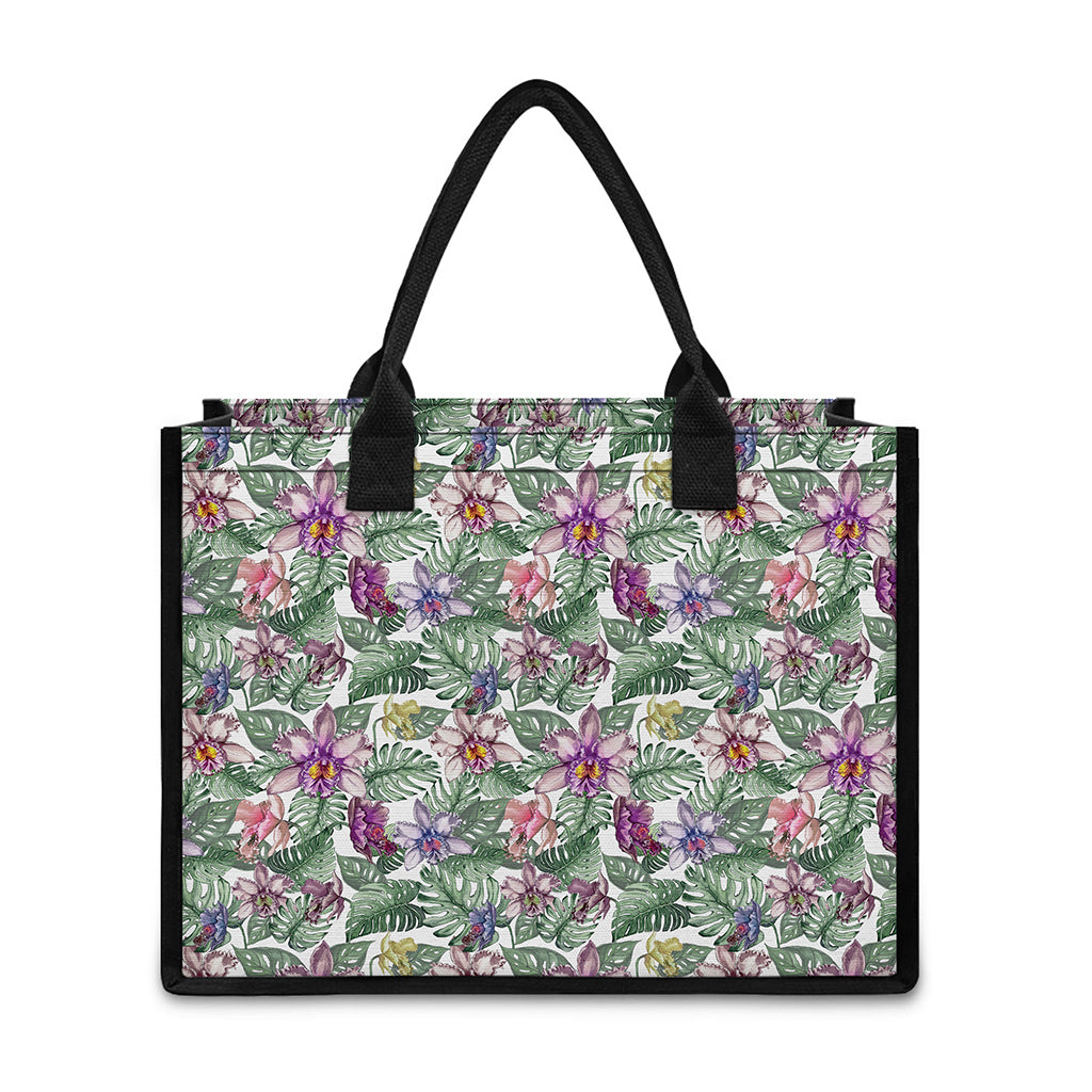 Tropical Cattleya Pattern Print Canvas Tote Bag