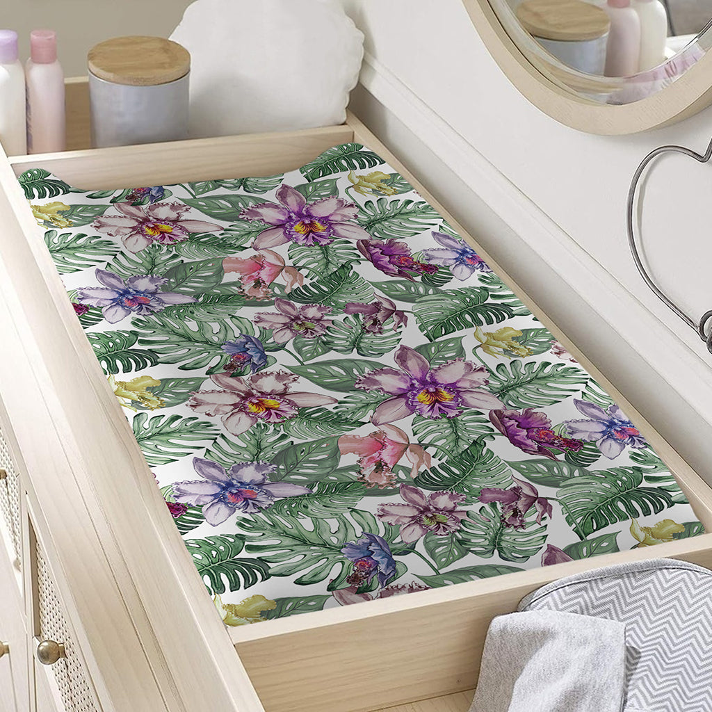 Tropical Cattleya Pattern Print Changing Pad Cover
