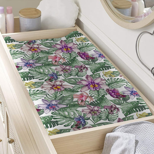 Tropical Cattleya Pattern Print Changing Pad Cover