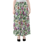 Tropical Cattleya Pattern Print Chiffon Maxi Skirt