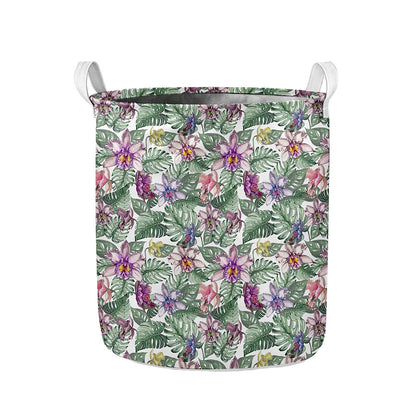 Tropical Cattleya Pattern Print Collapsible Laundry Basket