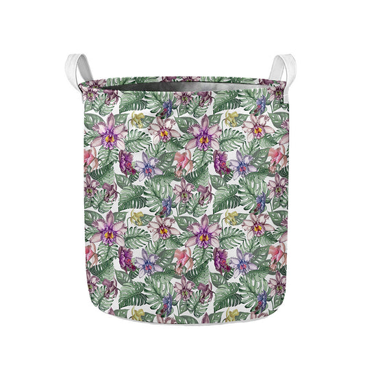 Tropical Cattleya Pattern Print Collapsible Laundry Basket