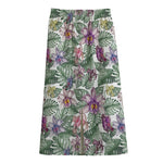 Tropical Cattleya Pattern Print Cotton Front Slit Maxi Skirt