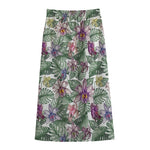 Tropical Cattleya Pattern Print Cotton Front Slit Maxi Skirt
