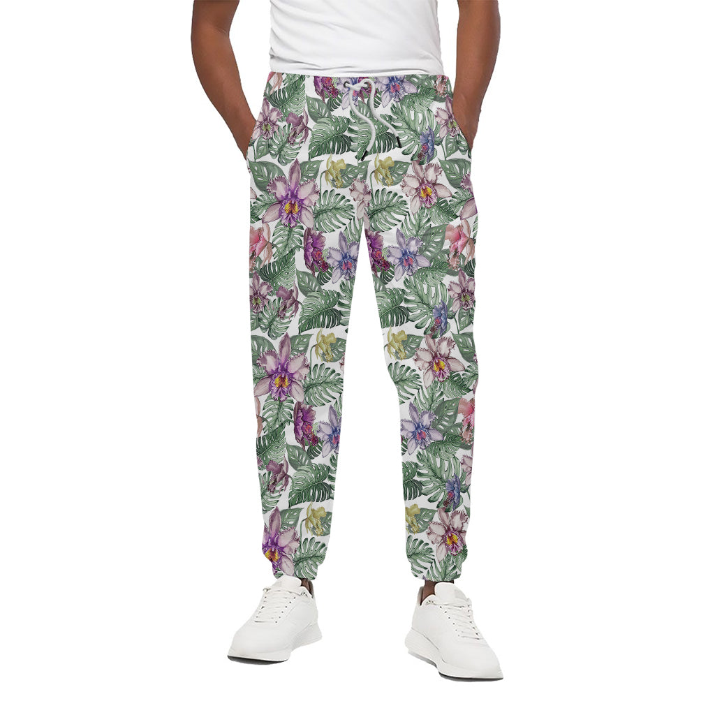 Tropical Cattleya Pattern Print Cotton Pants