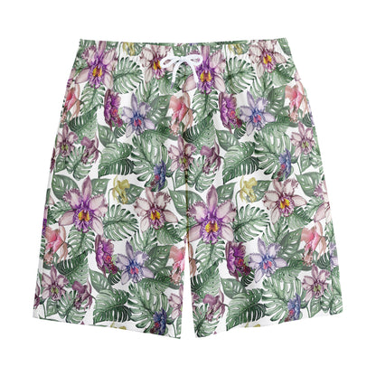 Tropical Cattleya Pattern Print Cotton Shorts