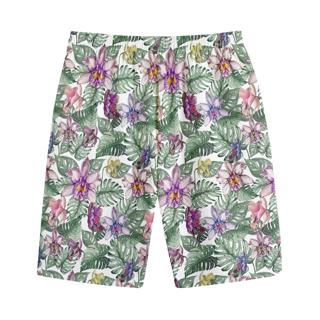 Tropical Cattleya Pattern Print Cotton Shorts