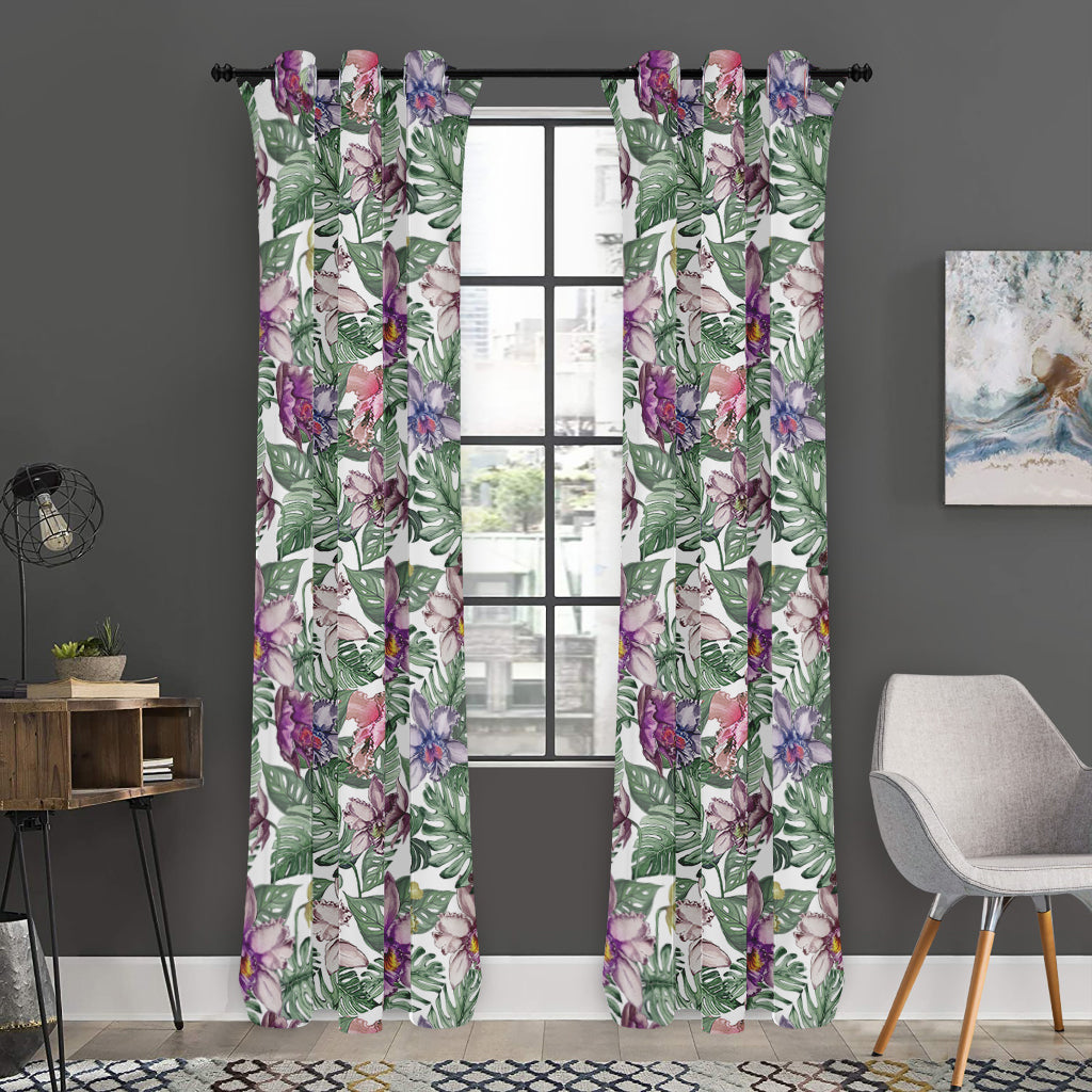 Tropical Cattleya Pattern Print Curtain