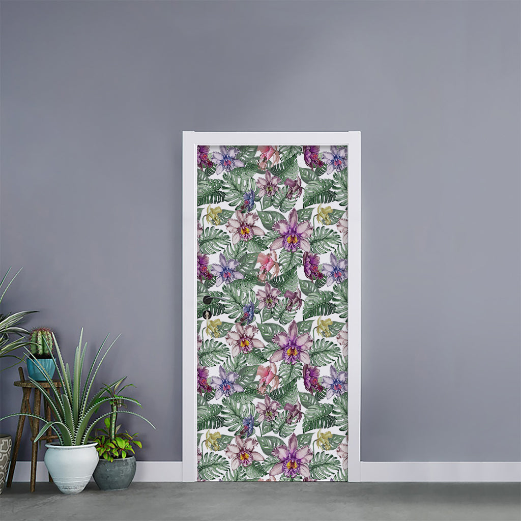 Tropical Cattleya Pattern Print Door Sticker