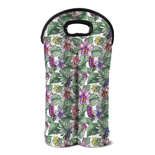 Tropical Cattleya Pattern Print Double Neoprene Wine Tote