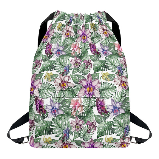 Tropical Cattleya Pattern Print Drawstring Backpack
