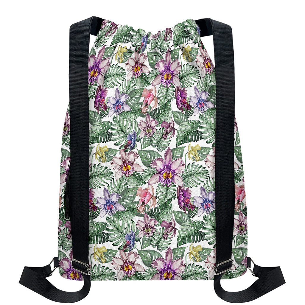 Tropical Cattleya Pattern Print Drawstring Backpack