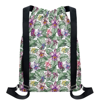Tropical Cattleya Pattern Print Drawstring Backpack