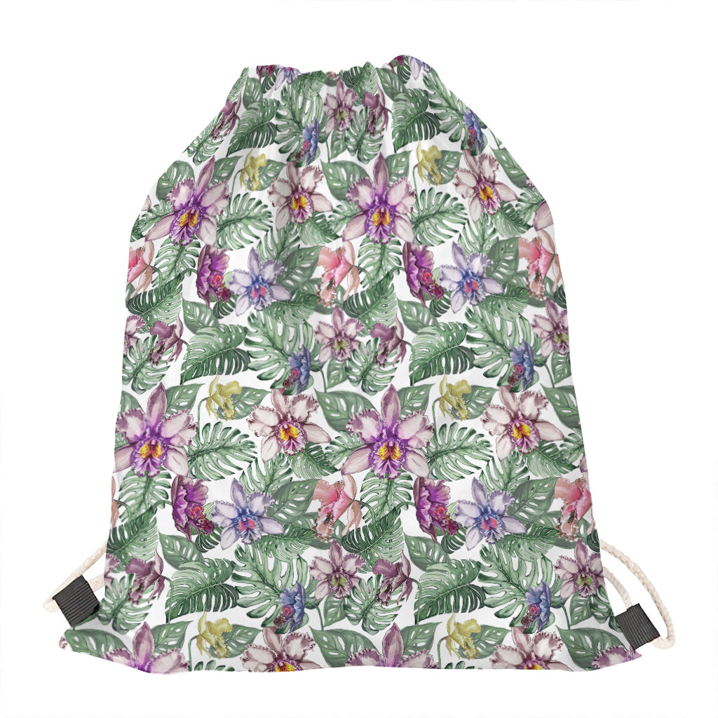 Tropical Cattleya Pattern Print Drawstring Bag