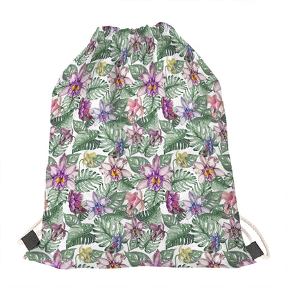 Tropical Cattleya Pattern Print Drawstring Bag